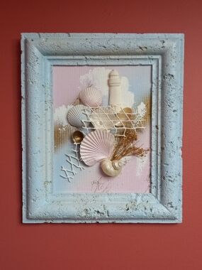 Coastal Shell Mixed-Media Wall Art in Pastel Pink and Mint